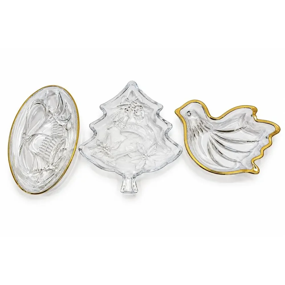 Vintage Home Beautiful Christmas Crystal Candy Dish Set of 3 Japan